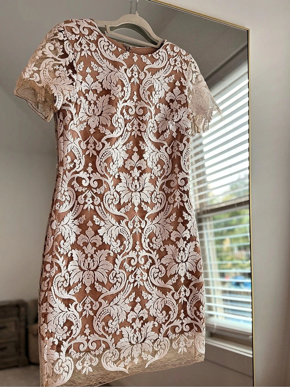 Dress the Population Floral Lace Mini Dress Pink & White Medium